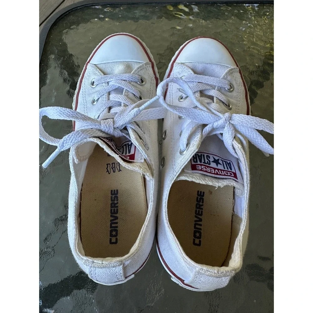 Converse Kids All Star Canvas Sneakers White Low Top Lace Up Youth Sz 2‎ Shoes
